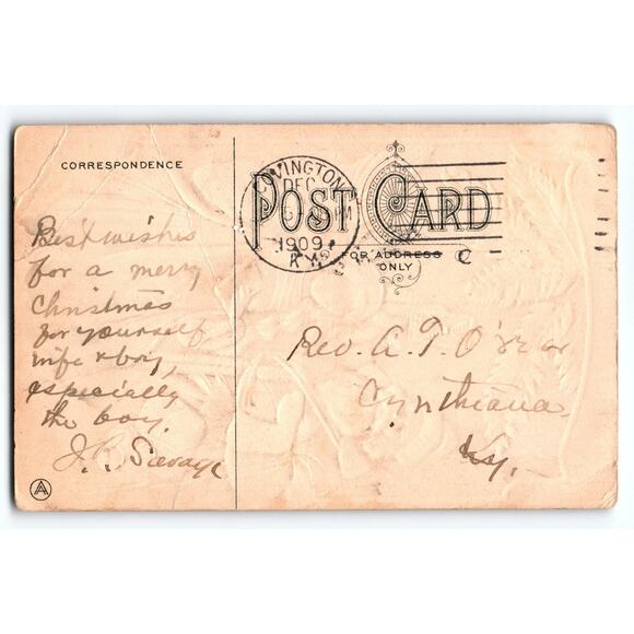 Vintage 1909 Santa Claus & Angel Christmas Remembrance Postcard - Picture 2 of 2